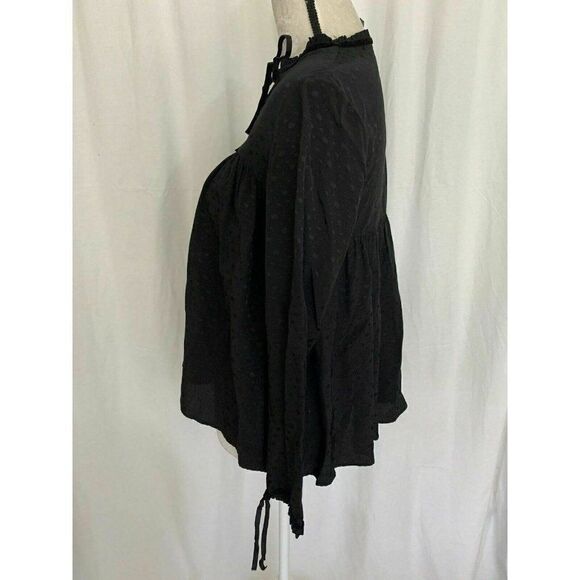 Zara Womens Solid Black Polka Dot Long Sleeve Oversized Top Blouse Xs - Picture 4 of 7